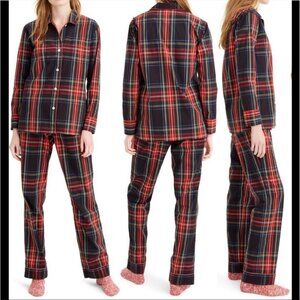 J. Crew Cotton Poplin Long-sleeve Pajama Set in Stewart Tartan Blue Red Sz Small